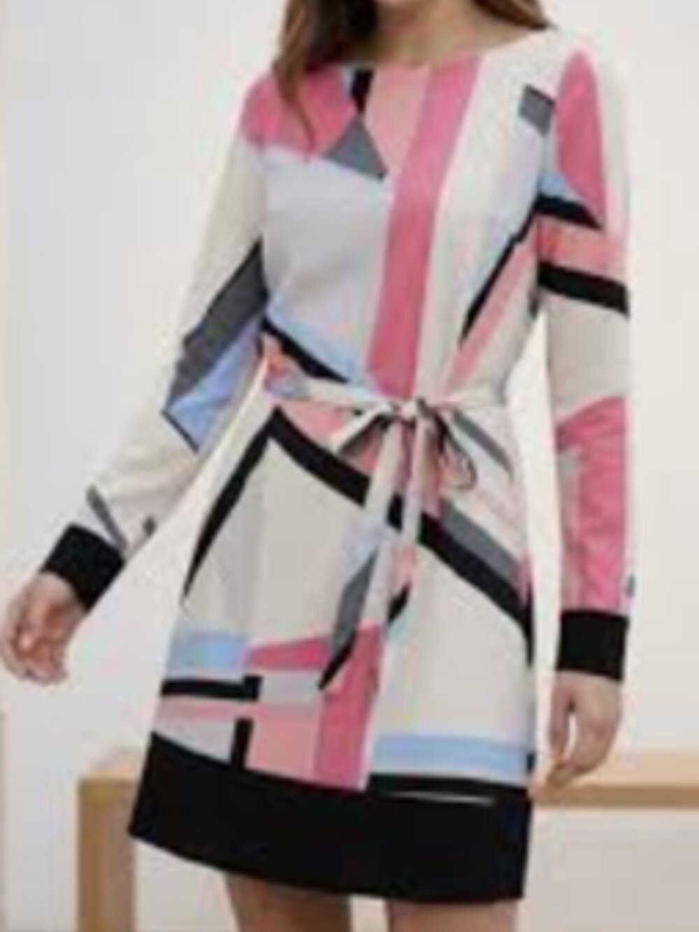 Armani Exchange Geometric Pattern Long Sleeve Belted Dress ( 0 )